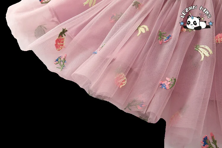 LEZONKIDS - Professional Factory Girls Summer Mini Skirt Banana Pineapple Decoration Mesh Tutu Skirt